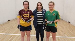 Ladies Minor Singles Finalists: Orla O'Brien, Clare Handball Secretary Paula Carr Whelan, Chloe Philpott.